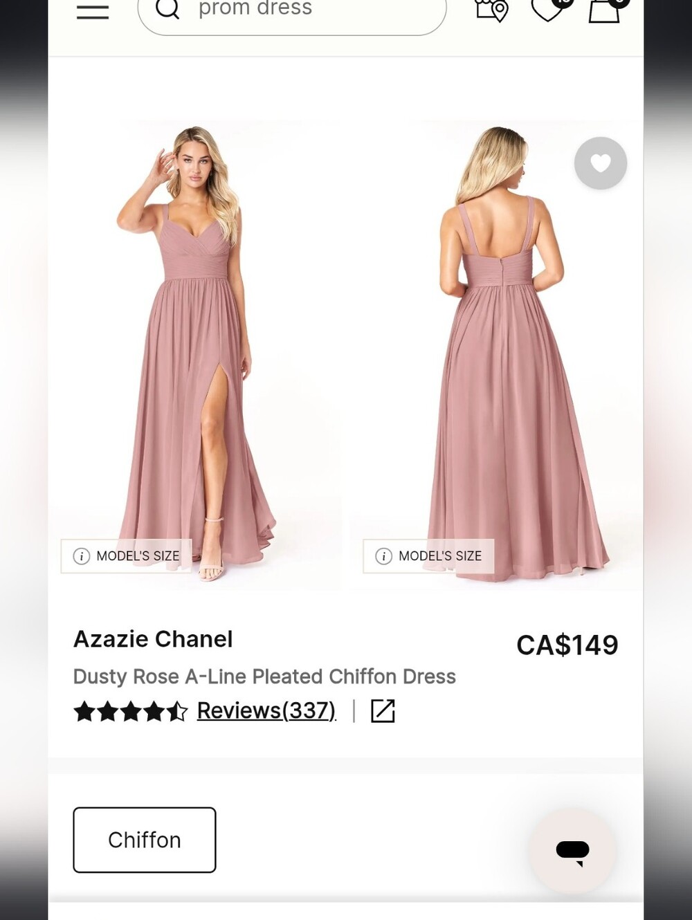 🎀Azazie Rose Dusty Pink V-Neck Ruched Chiffon Maxi Dress - Picture 5 of 5